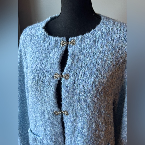 Handmade Blue Textured Knit Cottagecore Grandmacore Sweater 20”Ptp - Picture 2 of 8